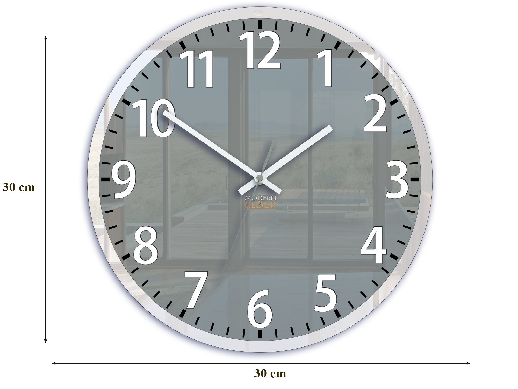 Wall clock Louis Gray numbers white and frame 3D , Modern silent wall