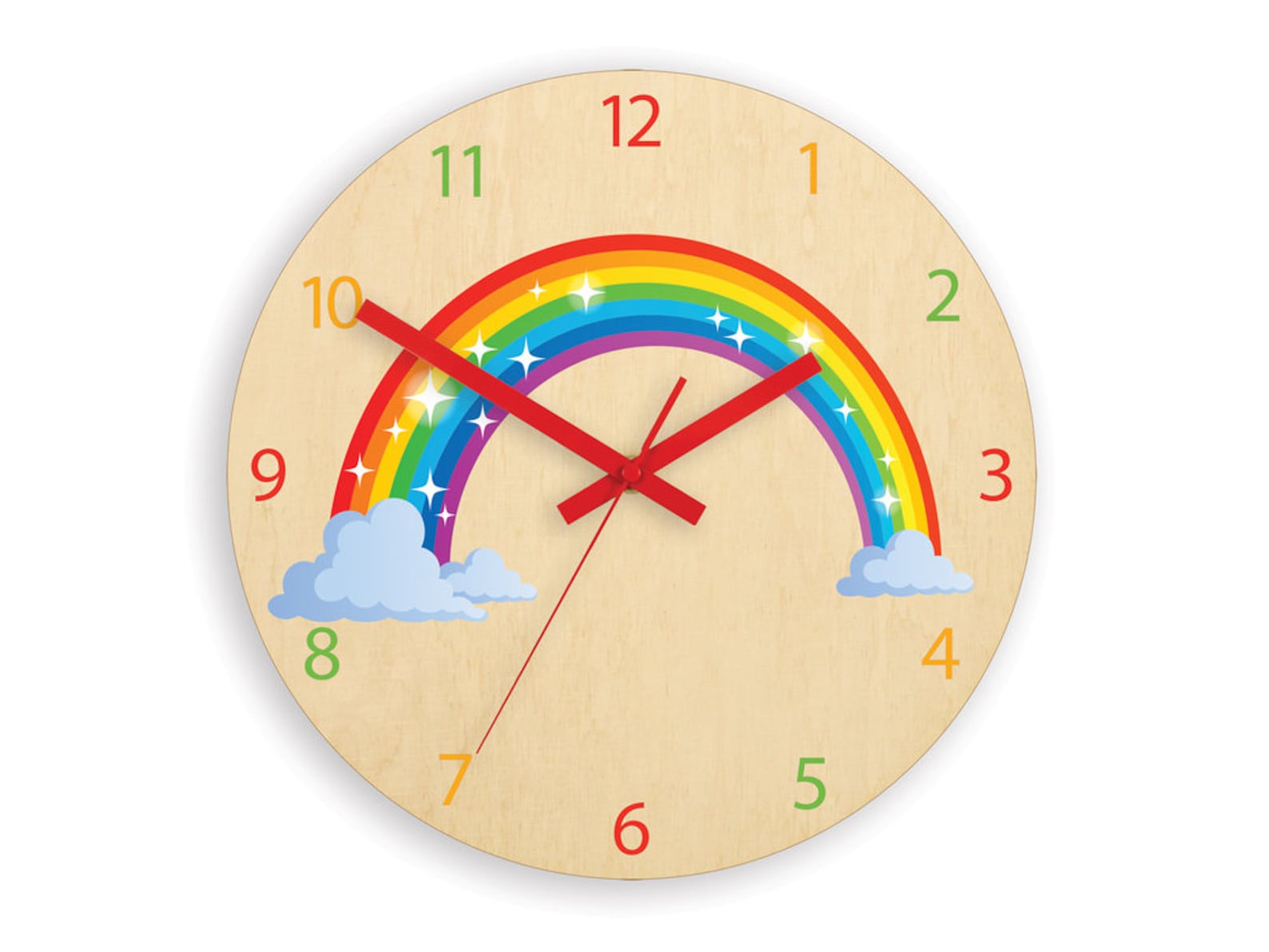 Children Wall Clock Rainbow With Personalizen Name Wood Etsy
