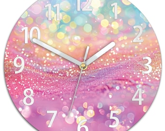Sparkling Glitter Acrylic Wall Clock, Pastel Design – Modern and Stylish Home Decor, Girl Clock