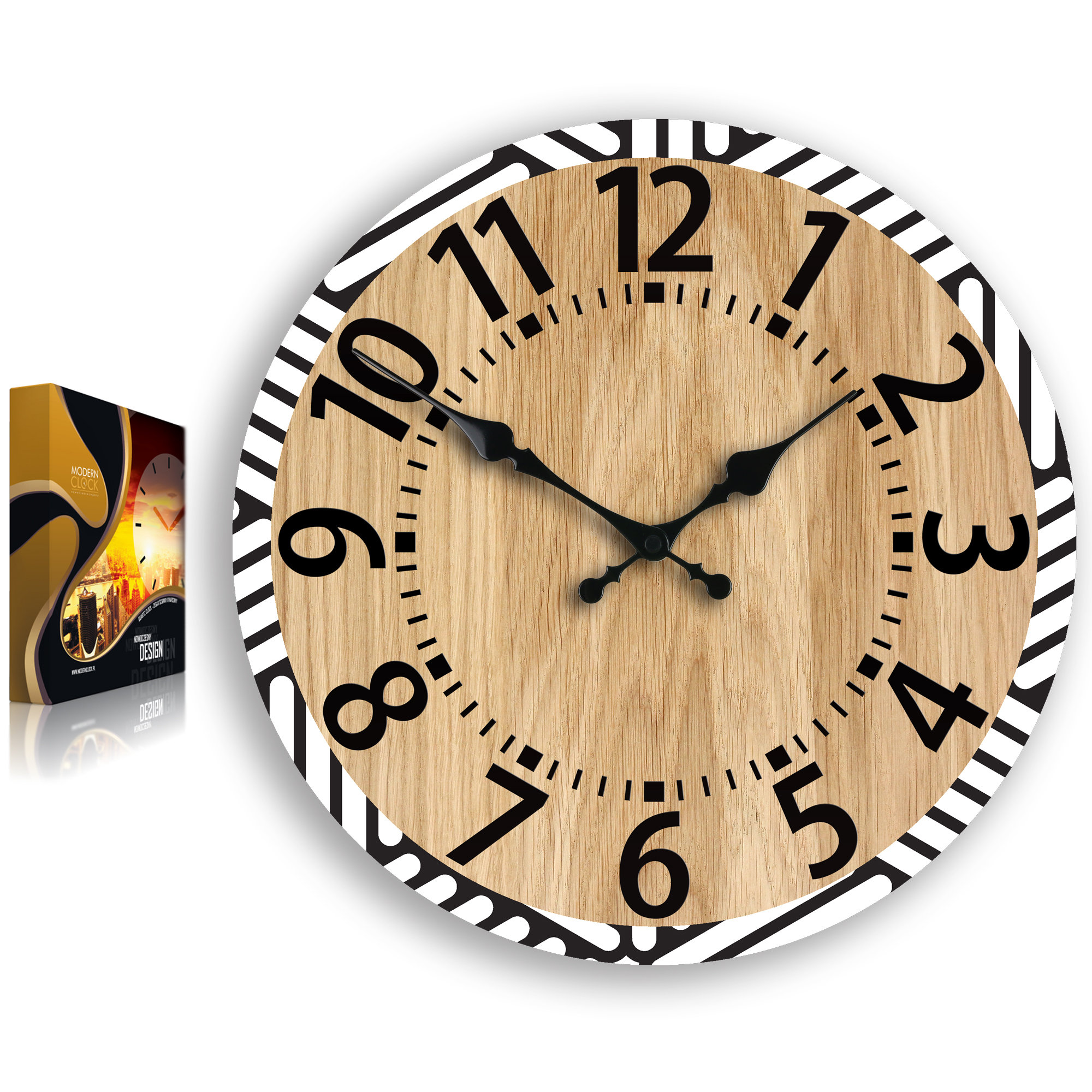 Large wall clock Berlin black and white silent clock , Wood clock