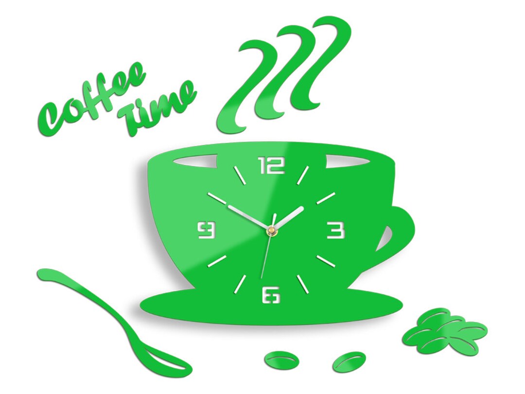 Large Wall Clock, Modern Clock, Wall Clock, Kitchen Clock, Green, Coffe