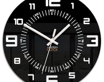 Relógio de parede moderno Rocky 28 cm – Relógio decorativo preto silencioso e anti-tique-taque da ModernClock para sala de estar, escritório, quarto