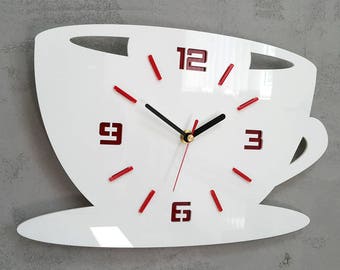 Zegar do kuchni, zegar kuchenny, zegar ścienny, Czas ekspozycji, prezent dekoracja ścienna, duży zegar ścienny Biały czerwony