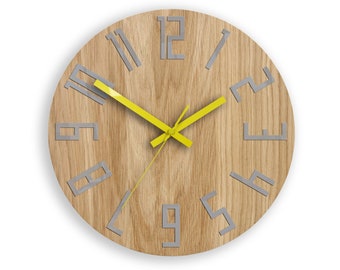 Holz Uhr, Große Wanduhr, Einzigartige Wanduhr, Geschenk Uhr, Ungewöhnliche Wanduhr, Moderne Uhr, Abstrakter Stil, Schlank_Holz_Grau