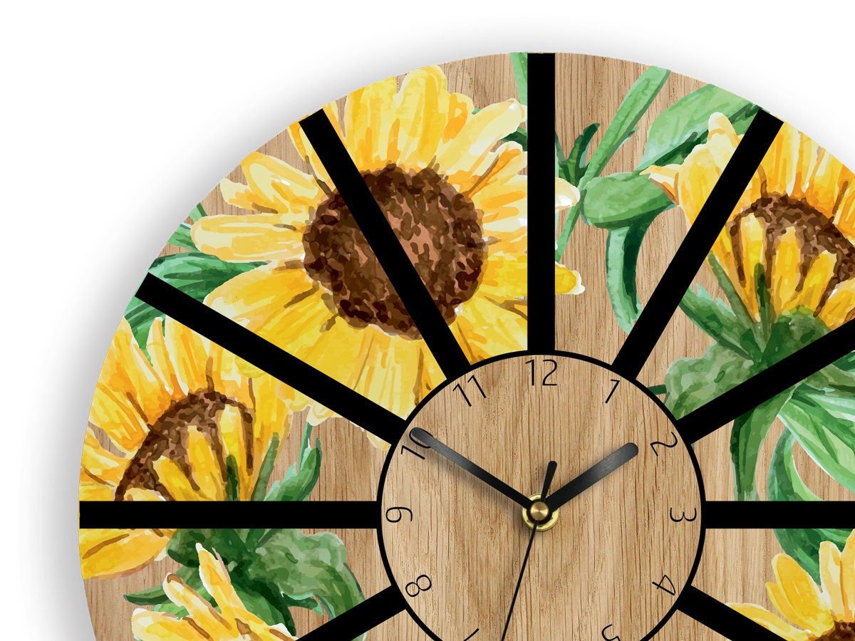 Wall Clock sunflower, Large wall clock, Wall clock with flowers, Unique ...