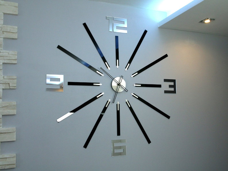 Wall Clock Black And Mirror Big Large Gift Decor Unique Clocks 115cm X 45 28 X45