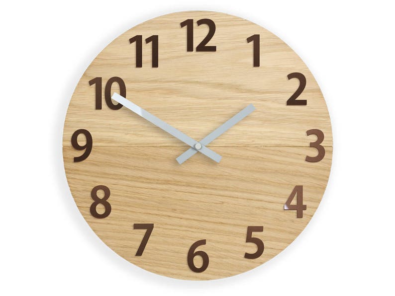 Wood Wall Clock Large Wall Clock OAK Copper Numbers Unique Etsy
