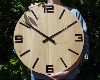 Bauernhaus Wanduhr, große Eiche Wanduhr, schwarze Zahlen Gloss, Holz Wanduhr, Holz Uhr 19" Zoll, Big Clock