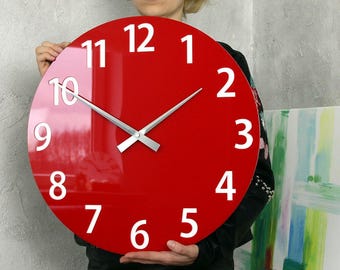 LARGE wall clock, Clock,  modern wall clock, gift, big wall clock, 49cmx49cm -19,29" Red Clock