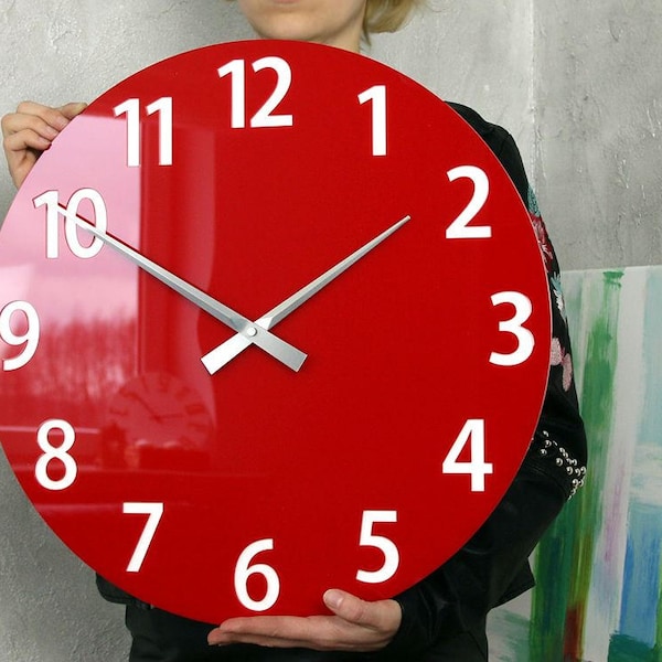 GRANDE horloge murale, Horloge, horloge murale moderne, cadeau, grande horloge murale, 49cmx49cm -19,29" Red Clock