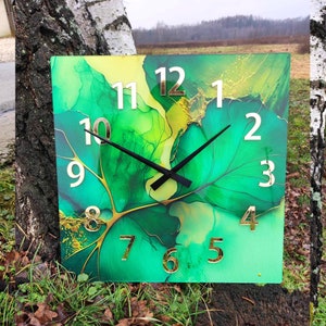 Large wall clock,  Amazing green, Marble abstract art green and gold , wall decor, Modern clock, Unique wall clocks, gift , Premium line