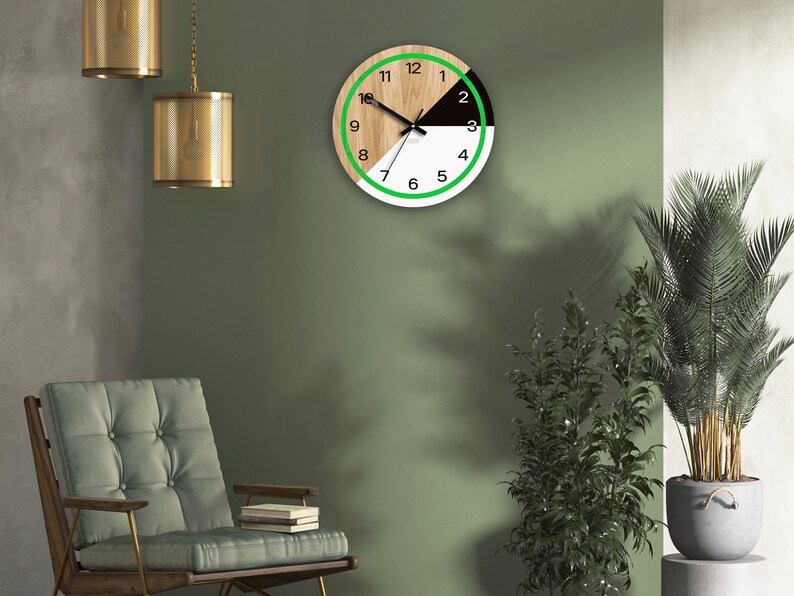 Geometric Wall Clock Lagos Green Clock With Numbers Etsy