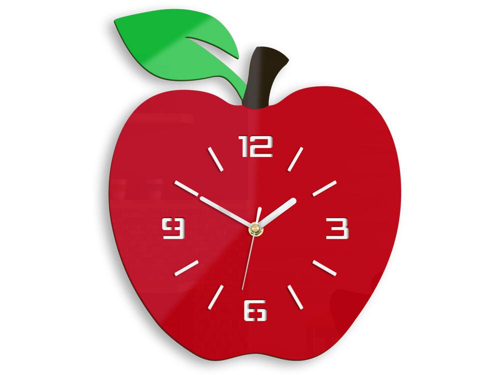 Large wall clock, modern clock, wall clock, kitchen clock, RED, Apple