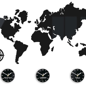 GROSSE Wanduhr, Zeitzonen, New York, London, Tokyo, Weltzeituhr, Weltkarte, 100cm x 56cm/39,37"x 22,05" mit Personalisierung