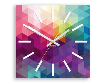 Large wall clock,  clock, wall clock, rainbow, wall decor, Modern clock, , Unique wall clocks, gift , Geometric wall clock