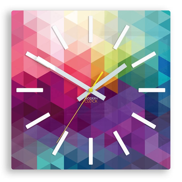 Large wall clock,  clock, wall clock, rainbow, wall decor, Modern clock, , Unique wall clocks, gift , Geometric wall clock