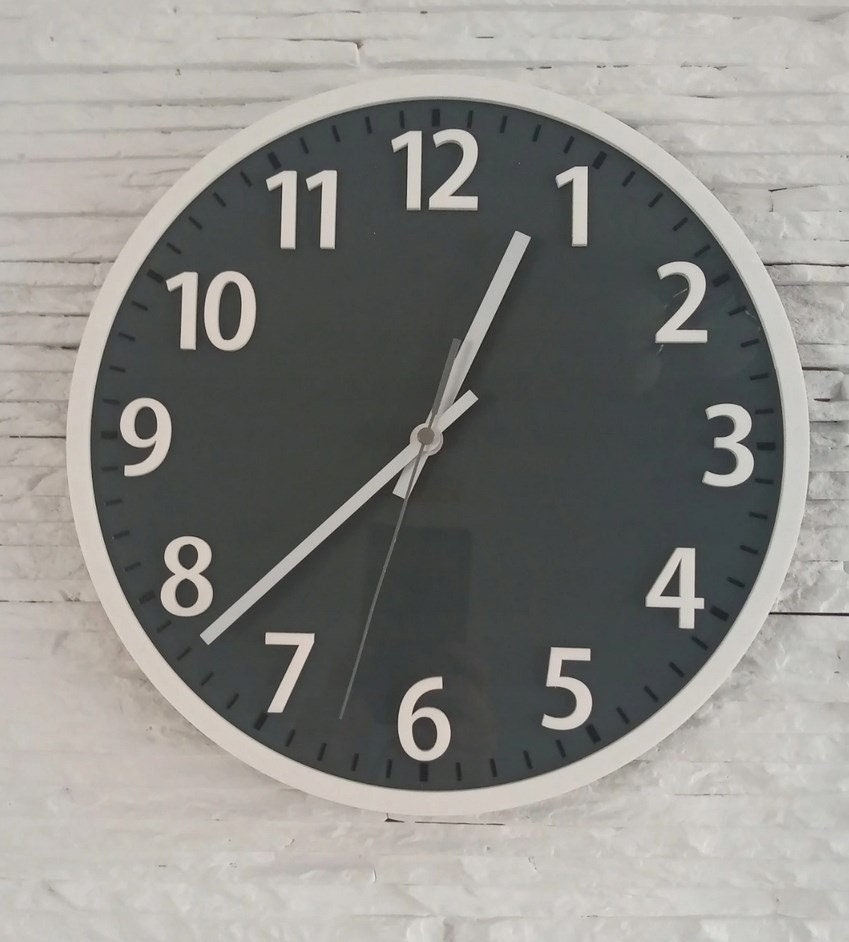 Wall clock Louis Gray numbers white and frame 3D , Modern silent wall