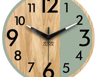 Sage Green  Wall Clock – Modern Wooden Frame, Minimalist & Stylish Design, Trendy, kitchen clock, silent clock, Alfred green by  ModernClock