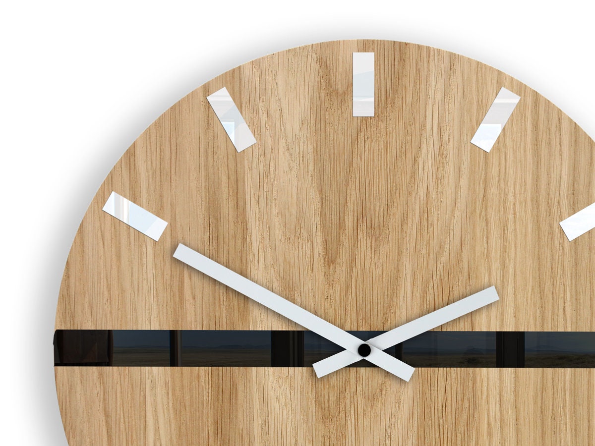 Wood wall clock, Silent clock, Wooden wall clock, Modern clock, Clock for office, Horizont Black