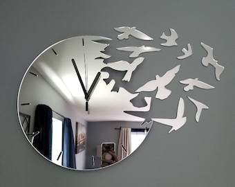 Horloge murale miroir OISEAUX de paradis Horloge moderne cadeau décoration murale décoration murale grande horloge murale cadeau d'art pour la maison