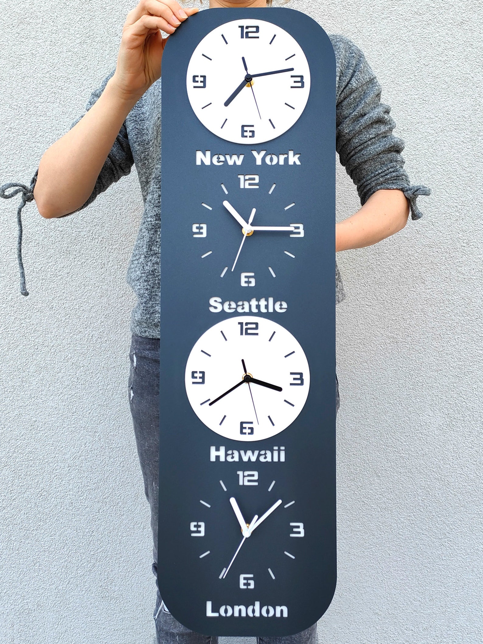 Large Wall Clock Personalized Wall Clock With Cities Etsy