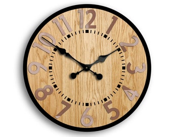 Wood clock Berlin- Copper - clock with numbers ,Loft wall clock, Modern Wall Clock  Housewarming Gift 33,5cm / 13,19"