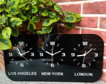 Modern Time Zone Wall Clock -los Angeles, New York, London