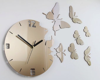 Relógio de parede BORBOLETA TORTORA METÁLICO Relógio moderno presente decoração de parede decoração de parede
