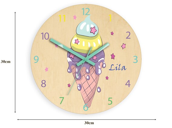 Children Wall Clock - Ice Cream With Personalizen Name, Clock With