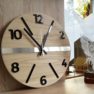 Wall Clock Wood clock large wall clock gift wall decor Unique wall OAK clocks Mirror Black image 3