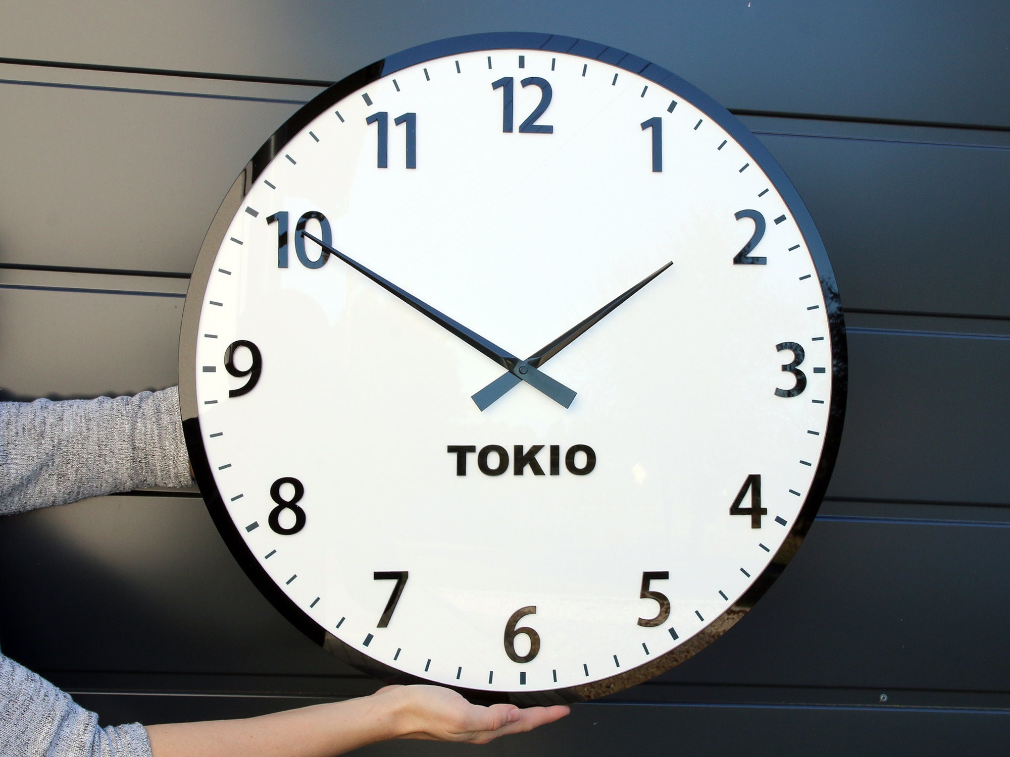 Large Personalized wall clock Tokio, Warsaw, New York, Big white wall