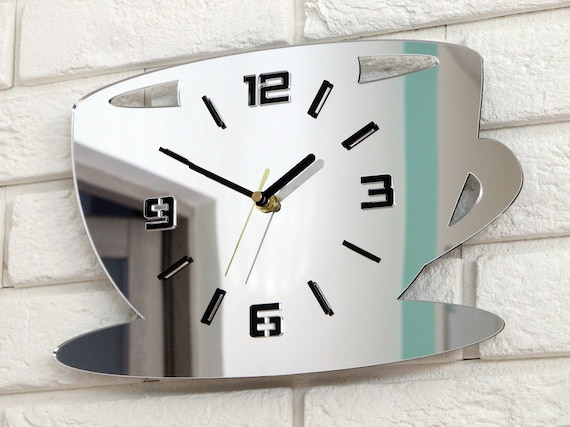 Orologio da cucina, grande orologio da parete, specchio d'argento, tazza di  orologio, specchio -  Italia