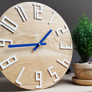 Unique Wall Clock, Gift Clock, Unusual Wall Clock, Modern Clock, Wood Clock, Abstract Style, Industrial Decor, Slim_wood_navy_blue image 1