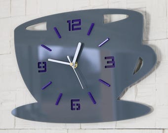 Clock to kitchen, kitchen clock,  wall clock, Coffe time ,  gift, wall decoration,  large wall clock Gray&Violet