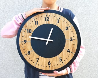 Large wall clock, Tokio Wood wall clock with black numbers, Oak clock 40cm / 15.75" ModernClock