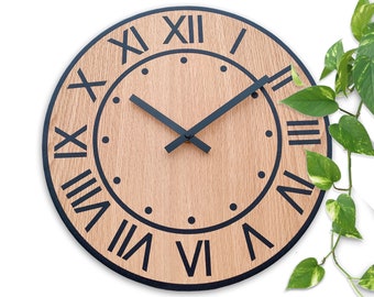 Wooden Round Wall Clock 13" - Artur 33cm - Modern/ Industrial Style Home and Office Decor, Housewarming Gift
