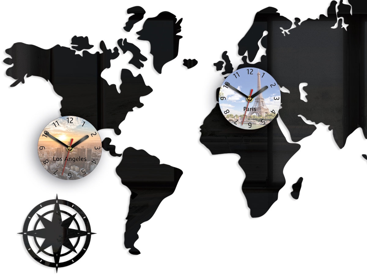 LARGE wall clock, Time zones, world clock, world Map, 100cm x 56cm / 39 ...