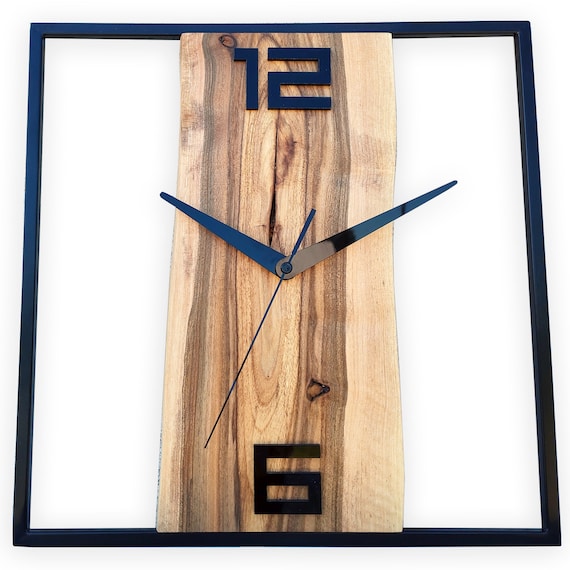 Große Moderne Wanduhr Nussbaum Metall Uhr 33cm- 12,99