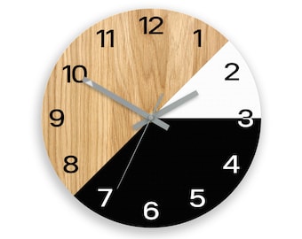 Large Wall clock, Texas wood clock, geometric white and black clock , unique wall clock Gift 33,5cm / 13,19"