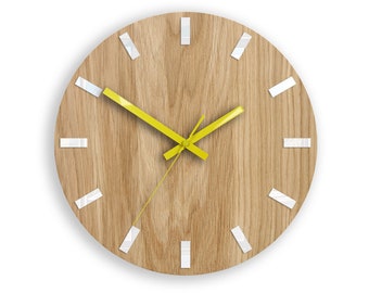 Horloge murale Horloge en bois grande horloge murale cadeau décoration murale Unique horloges murales en CHÊNE Blanc Jaune