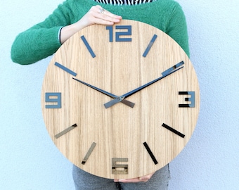 Große Holz Uhr 19" Zoll, personalisierte Bauernhaus rustikale Wanduhr