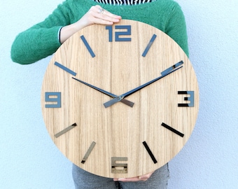 Large Wood clock  19" inch, Personalized Farmhouse Rustic Wall Clock