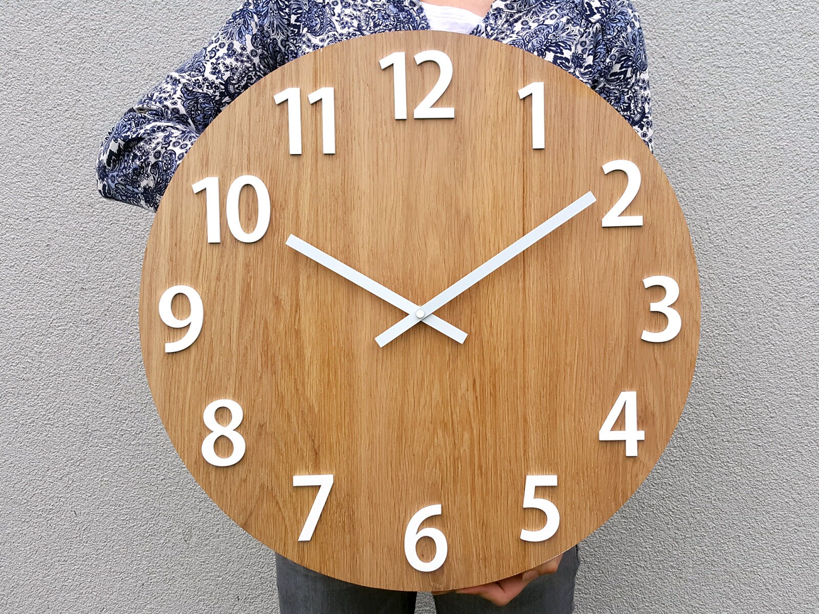 Large Wall Clock Rustic OAK Wall Clock Natural Amadeusz wood White 