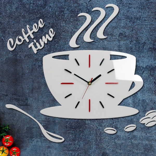 Zegar do zegar ścienny kuchnia Coffe czas nowoczesny zegar prezent ściany ozdoba cup ściana wystrój dużej ścianie clocl BlackRedWhite