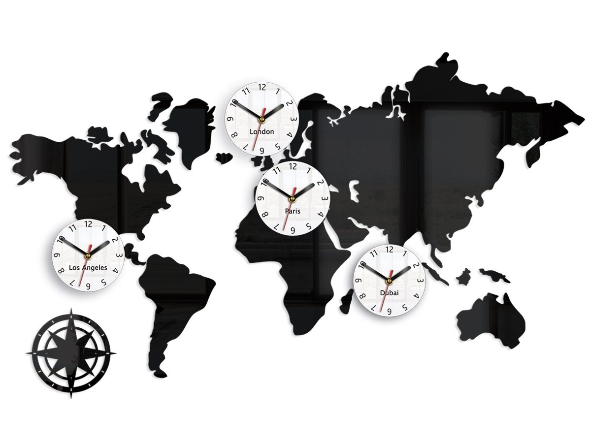 Wall Clock, 4 time zones: Los Angeles, London, Paris, Riyadh ...