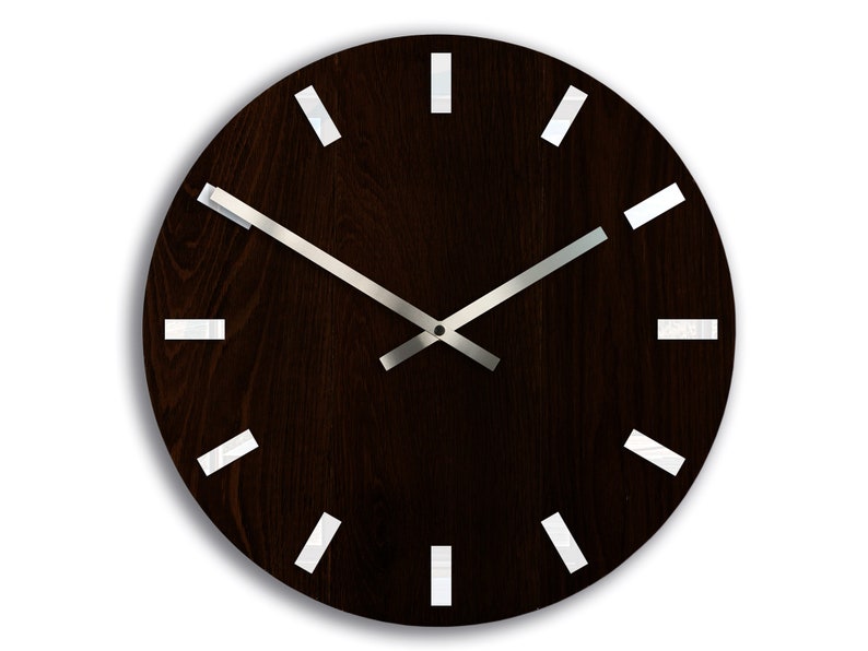 Large Wall Clock Wood Wall Clock Dark Oak Silent Modernclock Etsy