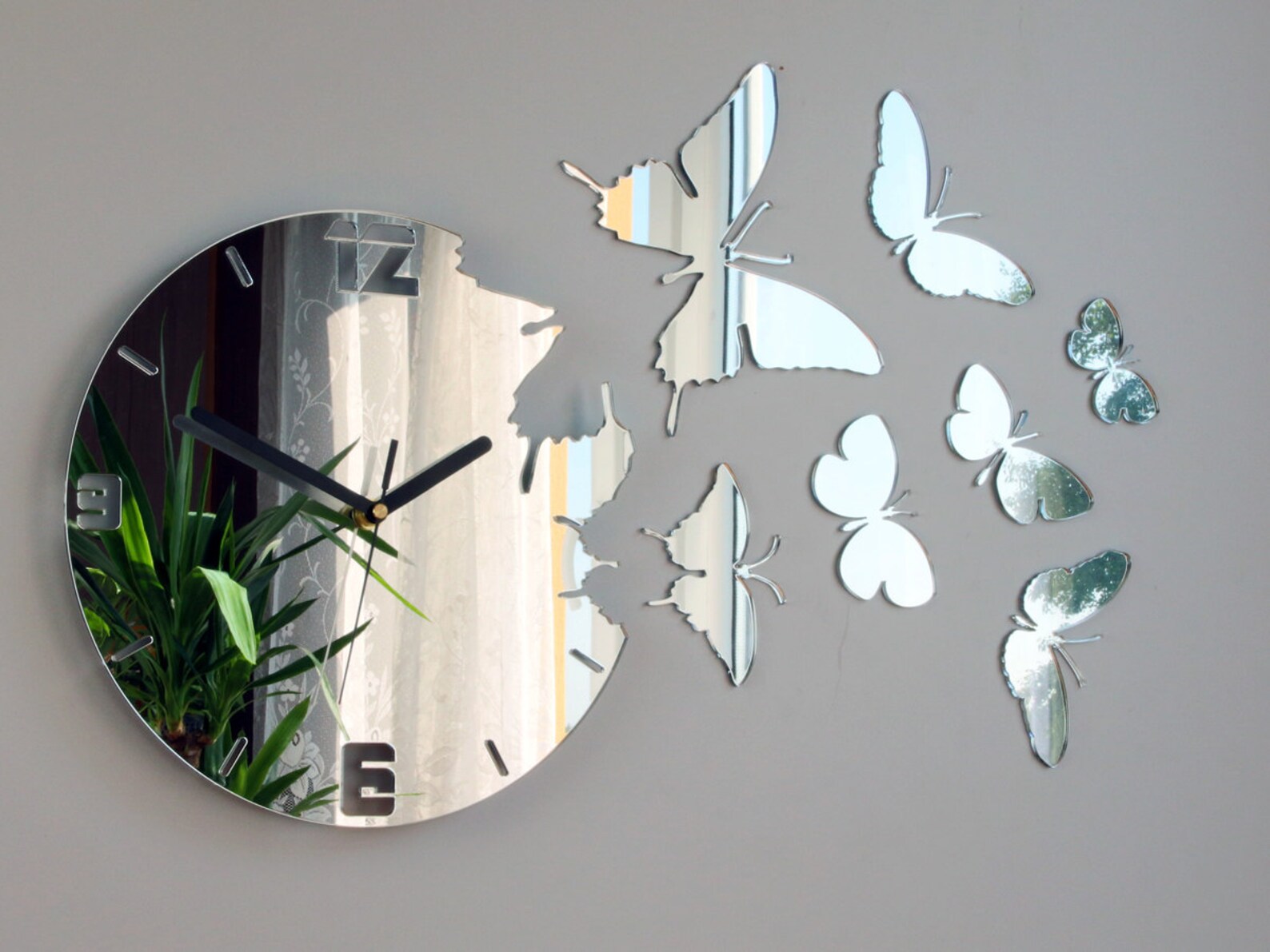 Buy Wall Clock MIRROR BUTTERFLY Large Wall Clock Gift Wall Decor Online