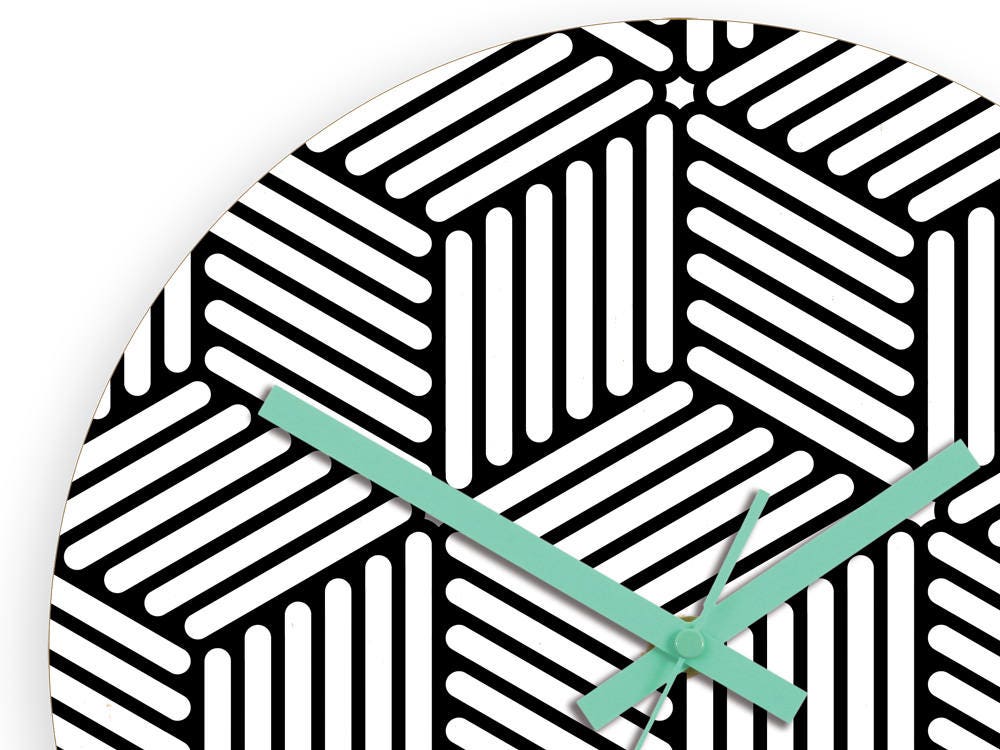 Large wall clock, Geometric Wall Clock, Hexagons black and white