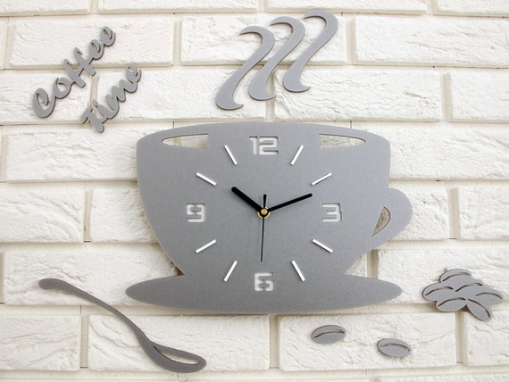 Reloj a la cocina reloj de pared Café tiempo PIEDRA GRIS reloj moderno  regalo decoración de la pared taza reloj de pared grande -  México