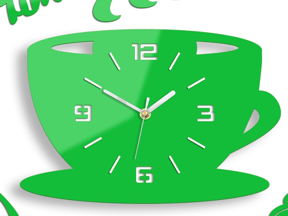large wall clock, modern clock, wall clock, kitchen clock, Green, Coffe